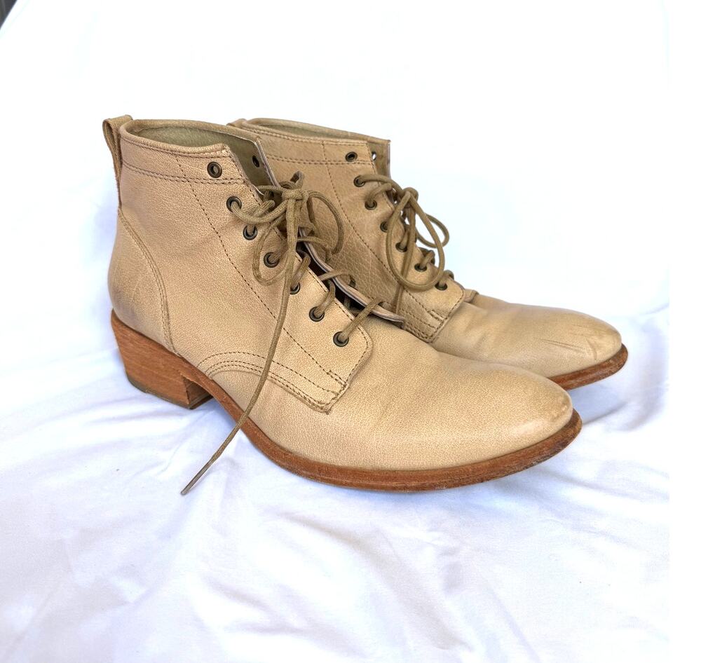 Frye Vintage Carson Light Tan Leather Lace-up Low Combat Boots Booties 9.5